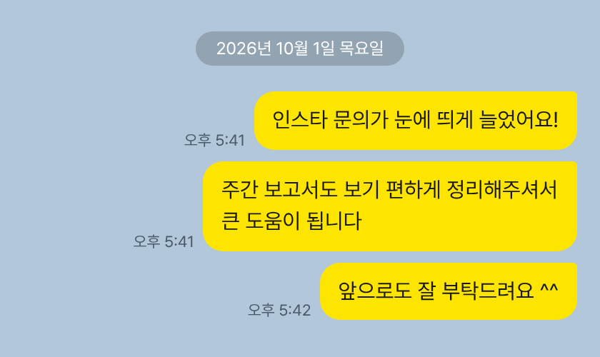 카카오톡 고객 메시지: 인스타 문의가 늘었어요